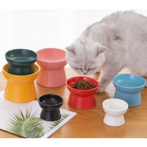 Cute Ceramic Bowl Cat Dog Bowl Pet Feeder Round Mouth High Foot Protection Cervical Spine Cat Dog Food Bowls Pet Supplies
