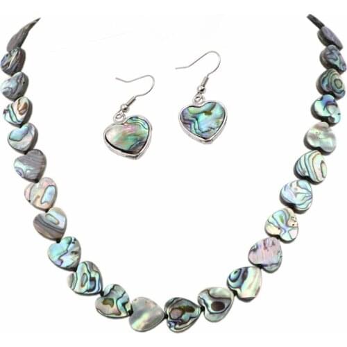 Fashion Colorful Jewelry Set for Women Natural Abalone Shell Tassel Short Chain Necklace Earrings Sets Paua Shells Dangle 18" B9