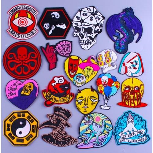 Punk Skull Heart Patches Hippie Joker Embroidered Patches For Clothing Iron On Patches On Clothes Rock Stripes Clorhing Stickers