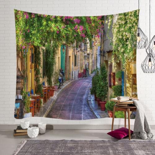 Small Town Print Wall Hanging Modern Tapestry Psychedelic Old Town Throw Bedspread Home Decor Tapestry Mandala Wall Carpet