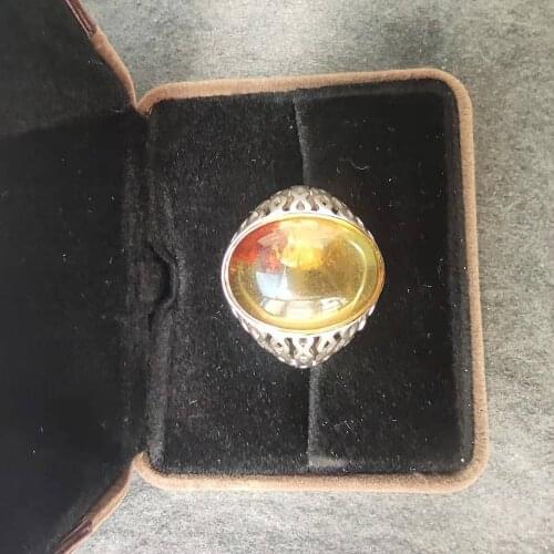 Natural Amber Mens Ring big Anillo Hombre Each is unique 925 Silver Bague Personnalisablely Aliança De Namoro anelli uomo joyas