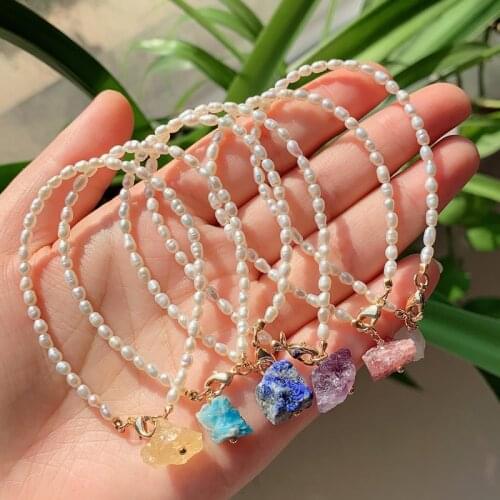Healing Rock Mineral Stone Real Amethysts Citrines Quartz Charm Tiny Small Rice Beaded Strand Natural Freshwater Pearl Bracelets