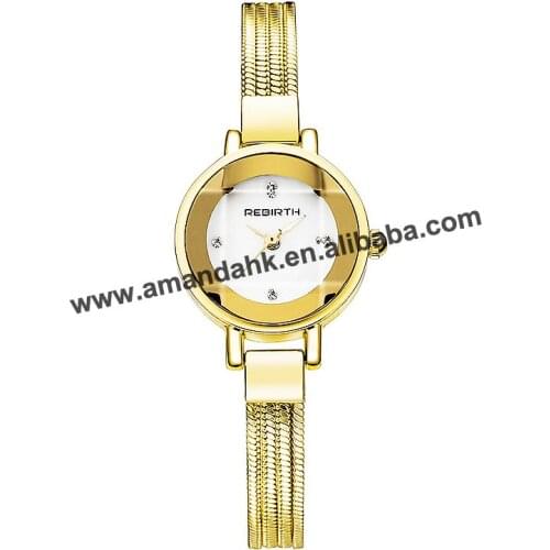 Wholesale Rhinestone Women Alloy Mesh Watch Wrap Quartz Casual Thin Rebirth Watch Fashion Man Women Dress Watches RE106