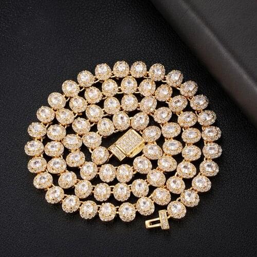 US7 7MM Oval Shape CZ Necklace Bling Iced Out Cubic Zirconias Box Clasp Cuban Link Necklace For Unisex Hip Pop Fashion Jewelry