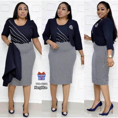 African Bazin Round Neck Pencil Dress Circle Polka Dot Small Jacket And Dress Two-piece African Dashiki fashion design dresses