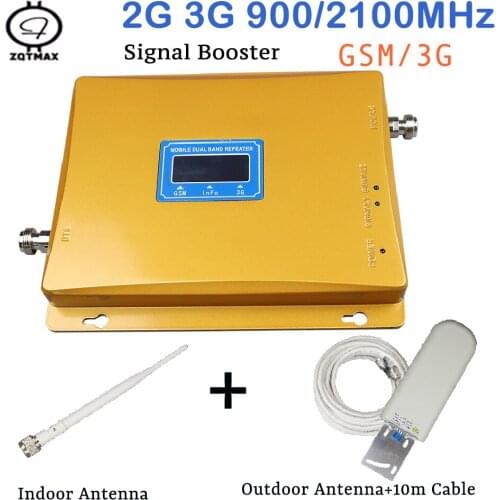 ZQTMAX gsm repeater 2g 3g cellular signal booster 3g 900 2100 amplifier antenna kit and Smart LCD for cell phone home dual band