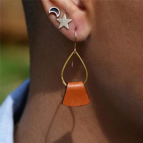 Saddle Brown Basic Leather Boho Earrings Handmade Gift for Women Girl Bridesmaid/ Wedding Country Earrings Folded Strip #JSL30F