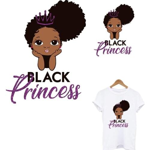 Cute Black Princess Iron On Patches For Clothing DIY A-Level Washable Thermal Heat Transfer Stickers Cute Girl Applique Decor