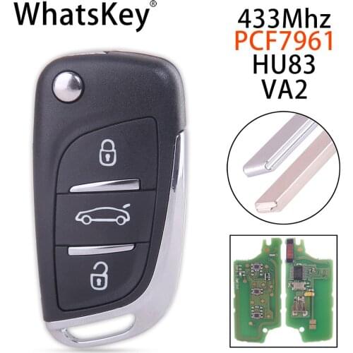 WhatsKey Modified For Peugeot 307 308 408 407 Partner VA2/HU83 Blade Folding Remote Key 433MHz ASK Key PCF7961 CE0536 ID46