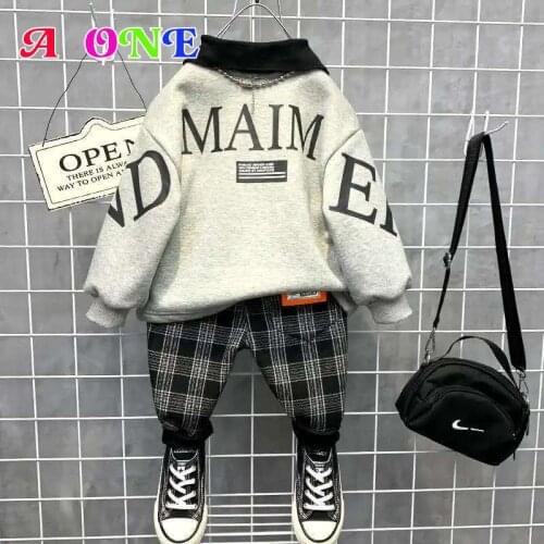 Spring Autumn Kids Sweatshirt Boys Hoodies + Pants Two Piece Set Baby Outfits Fashion Outfits Letter Full Sleeve 2~10 Yrs