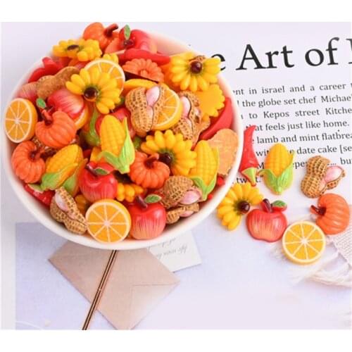 Julie Wang 20PCS Resin Fruit Charms Mixed Artificial Apple Banana Orange Corn Peanut Pendants Jewelry Making Accessory Decor
