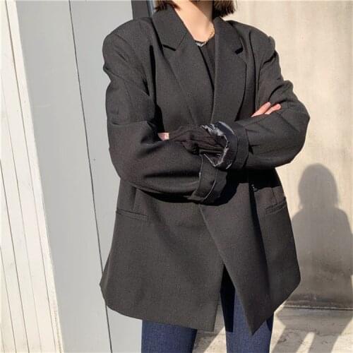 Women Suit 2019 Loose Wool Blazer Female Blue / Black