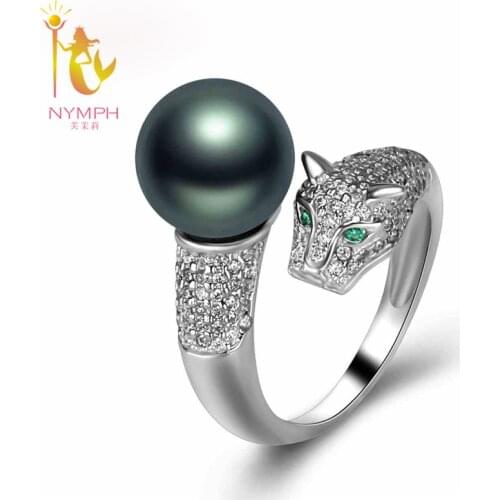 NYMPH Brand 100% real natural Tahitian black pearl ring, Leopard S925 sterling silver jewelry fine wending for Women R01
