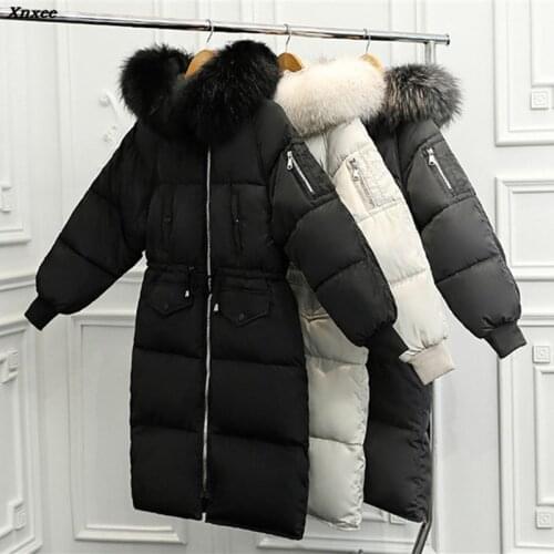 2018 winter women hooded coat faux fur collar thicken warm long jacket female outerwear parka ladies chaqueta feminino Xnxee