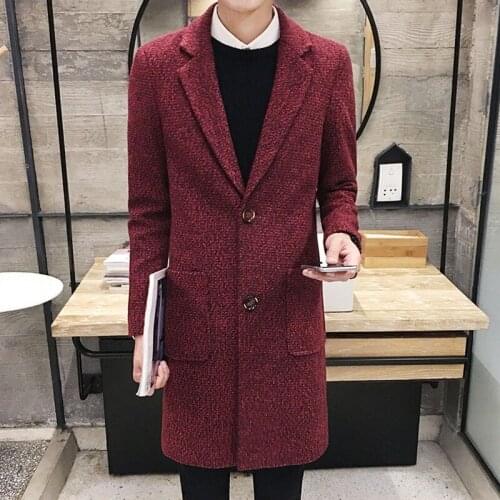 Winter Fashion Mens Long Jacket Trench Casual Business Wool Coat Warm Lapel Collar Sobretudo Korean Straight Slim Fit Overcoat