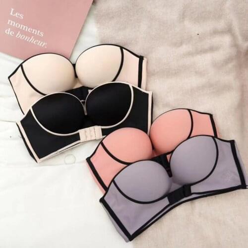 1/2 Cup Push Up Bra Front Closure Underwear Women Invisible Bras Sexy Deep V Strapless Stealth Brassiere Wire Free Lingerie