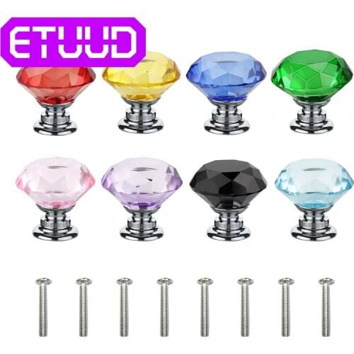 10pcs 30mm Diamond Kitchen Pulls Cabinet Handle Hardware Design Knobs Shape Knob Drawer Cupboard Crystal Glass Door Furniture