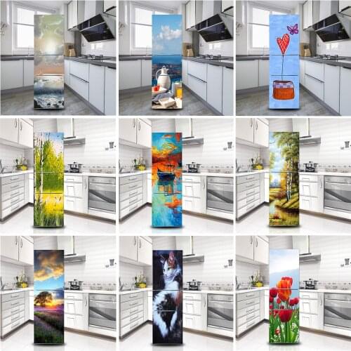 Refrigerator 3D Wallpaper Self Adhesive Vinyl Wardrobe Sticker Kitchen Fridge Decoration Decal Home Design Mural Wall Poster