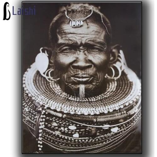 5D Diamond Painting Long-necked tribe White and black african woman photo Full diamond Embroidery Cross Stitch Mosaic home Decor