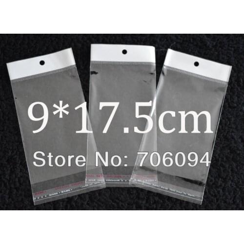 9*17.5cm,1000pcs/lot Clear Self Adhesive Seal Poly Opp Plastic Bag With Header ,Hole gift Jewelry Earring Packing bag