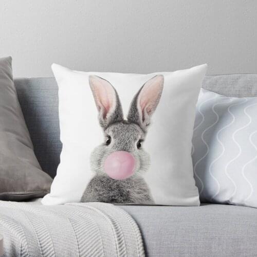 Bunny With Bubble Gum Throw Pillow Cushion Cover Polyester throw pillows case on sofa home living room car seat decor 45x45cm