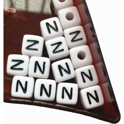 Free Shipping Single Letter N Beads 550PCS/Lot 10*10MM Cube Square Acrylic Plastic Alphabet Letter Beads for Name Bracelet DIY