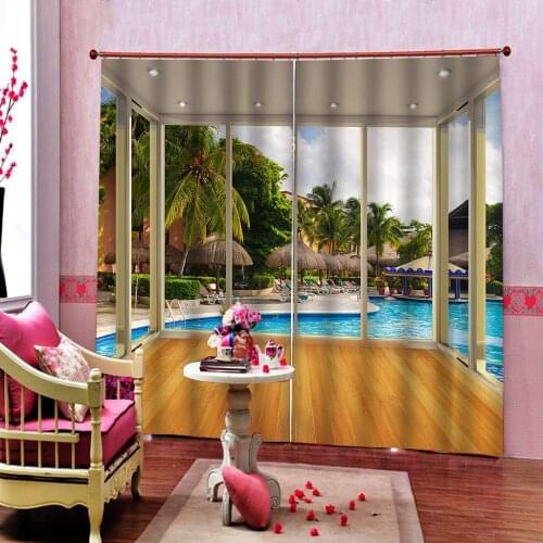 Large Custom 3D Blackout Curtain Outside the window Natural Landscape Beach Seascape For Living Room Bedroom Window Drapes Sets