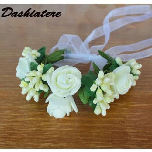 Artificial Flower Bracelet Ivory PE Rose Wedding Hand Flowers Bridesmaid Wrist Corsage for Children Performance Dancewear