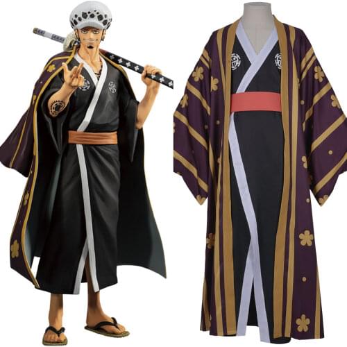 One Piece Trafalgar Law/Trafalgar D Water Law Cosplay Costume Kimono Robe Full Suit Outfits Halloween Carnival Costumes