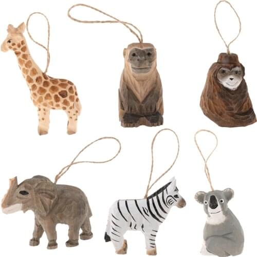 Hand Carved Wooden Hanging Animal Statue Figurines Sculpture Wooden Hanging Christmas Ornament Home Garden Rustic Decorations