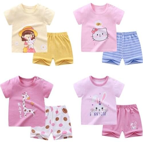 Childrens Short Sleeve Suit Summer Cotton Boys Girls Shorts Clothing Korean Toddler Girls' T-shirt Suit Childrens Wear 2-8y