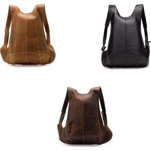 Mens Backpacks Leather Shoulders Anti-Theft Rear Zipper Mobile Phone Bag