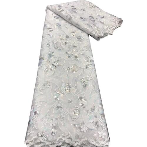 Embroiery African Lace Fabric 2021 High Quality Lace With Sequence Nigerian Wedding Tulle Net Material For Sewing xb18-90