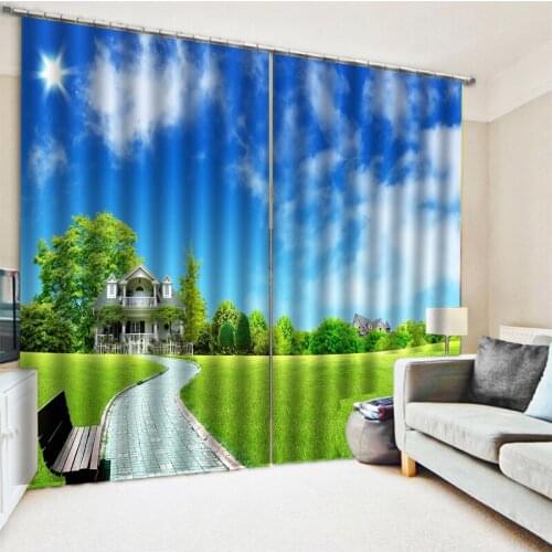 Photo green outside scenery curtains 3D Curtains For Living room Blackout 3D Window Curtains For Living Room Bedroom