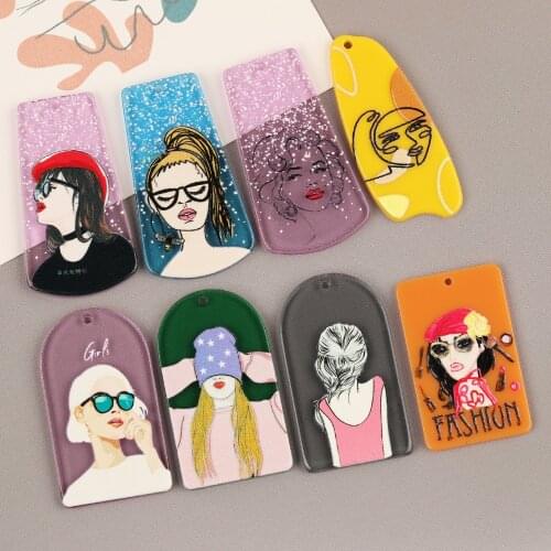 HAOSAW 6Pcs Jewelry Accessories/Girl Shape/Earrings Pendant/DIY Charms/Painting Effect/Jewelry Findings & Components/Hand Made