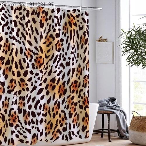 Hot 4PCS Set Leopard Shower Curtain For Bathroom Bath Mat Rug Carpet For Toilet Lid Cover Wildlife Print Bathtub Home Decor Gift