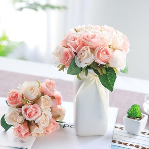 12PCS Artificial Rose Flowers Bride Bouquet DIY Wedding Party Decoration Fake Flowers Garden Living Room Home Decor Arrangment