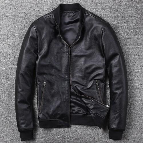 Geniune Leather Jacket Baseball Pure Cow Leather Jackets For Men Spring Autumn outwear casacas para hombre MF123