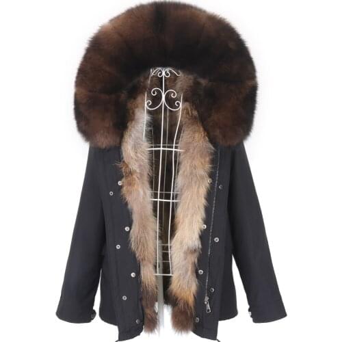 2021 new Women Real Fur Coat Short Winter Coat Natural Raccoon Fur Liner and Collar Hooded Casual Jacket 7XL Waterproof Parka