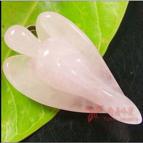 2020 Fashion Natural Rose Quartzs Pink Crystal Angel Pendants Charms for Necklace Making Jewlery Carved Angel With Wing Pendant
