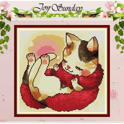 A Cat With A Red Scarf Animals Counted 11CT 14CT Cross Stitch Set DIY Chinese Cross-stitch Kit Embroidery Needlework Home Decor