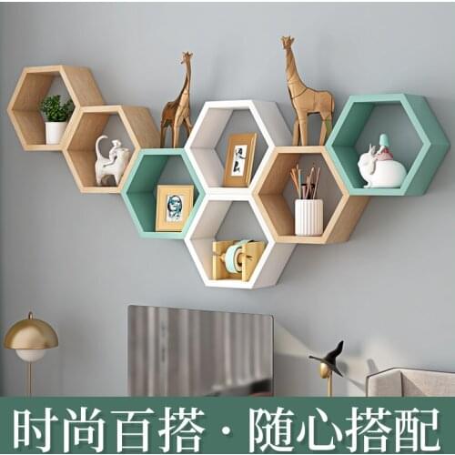 Wall shelf living room TV background wall partition film wall hanging decorative wall cabinet creative grid
