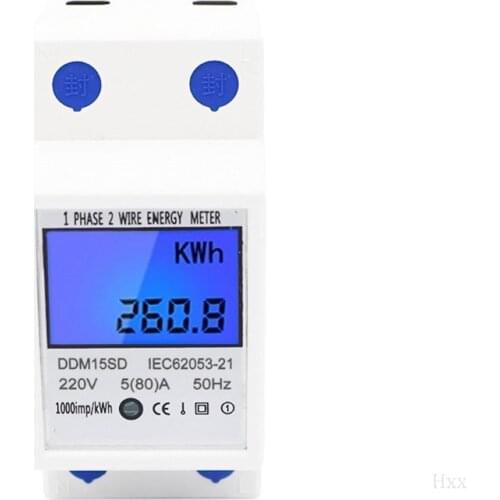 High Quality Single Phase 2Wires Din Rail 5(80A) Energy Meter Electric Meter Monitor DDM15SD with LCD Backlight