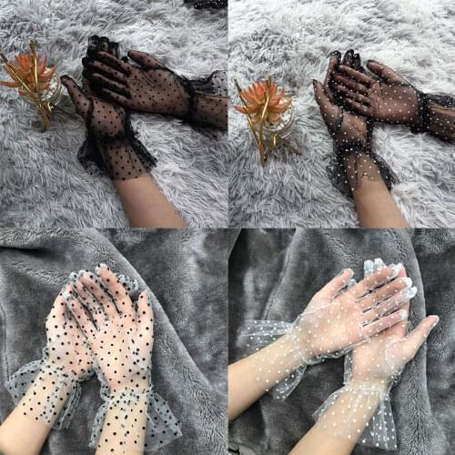 Women Transparent Thin Lace Tulle Short Gloves Mesh Gauze Ultra Sexy Party Gloves Summer Sun Lace Gloves Protection For Girl
