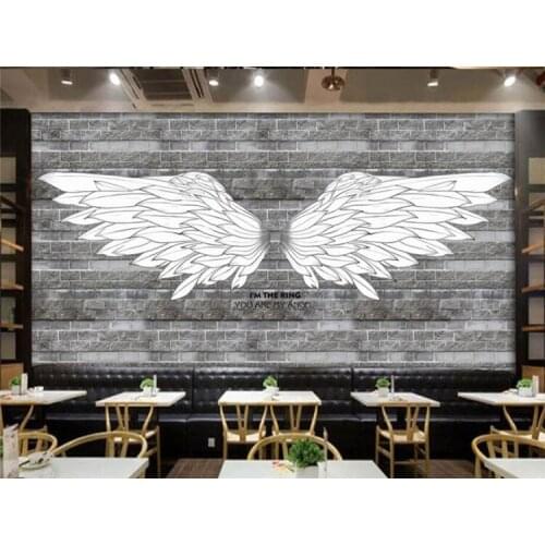 Custom 3d wallpaper European and American hand-painted wings bar coffee shop mural background wall decoration