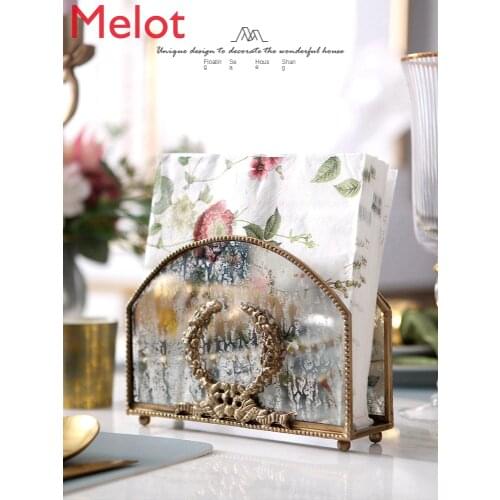 Carved Brass Retro Creative Glass Towel Rack Nostalgic Court Napkin Clip Dining Table Tissue Box