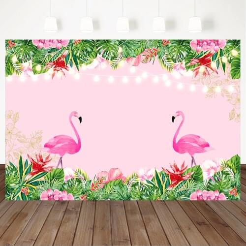 Pink Flamingo Baby Shower Background For Photography Golden Flower Floral 1st Birthday Backdrop Customize Photo Background