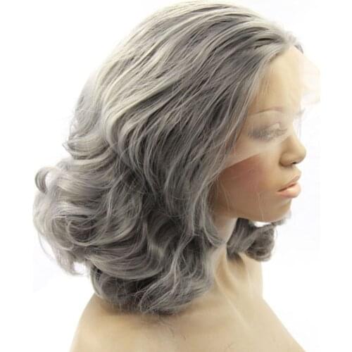 Silver Grey Synthetic Lace Front Wigs Short Bob Grey Wigs Short Natural Wavy Wigs Heat Resistant Fiber Hair Wigs For Women Wigs