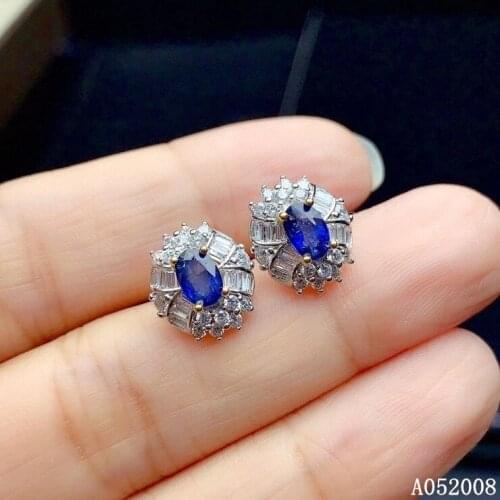 KJJEAXCMY fine jewelry 925 sterling silver inlaid natural sapphire ear studs lovely ladies earrings support testing