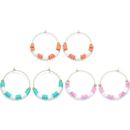 Boho Multicolor Hoop Earrings for Women Fashion Female Girls Jewelry Polymer Clay Korean Earrings Cute Gifts